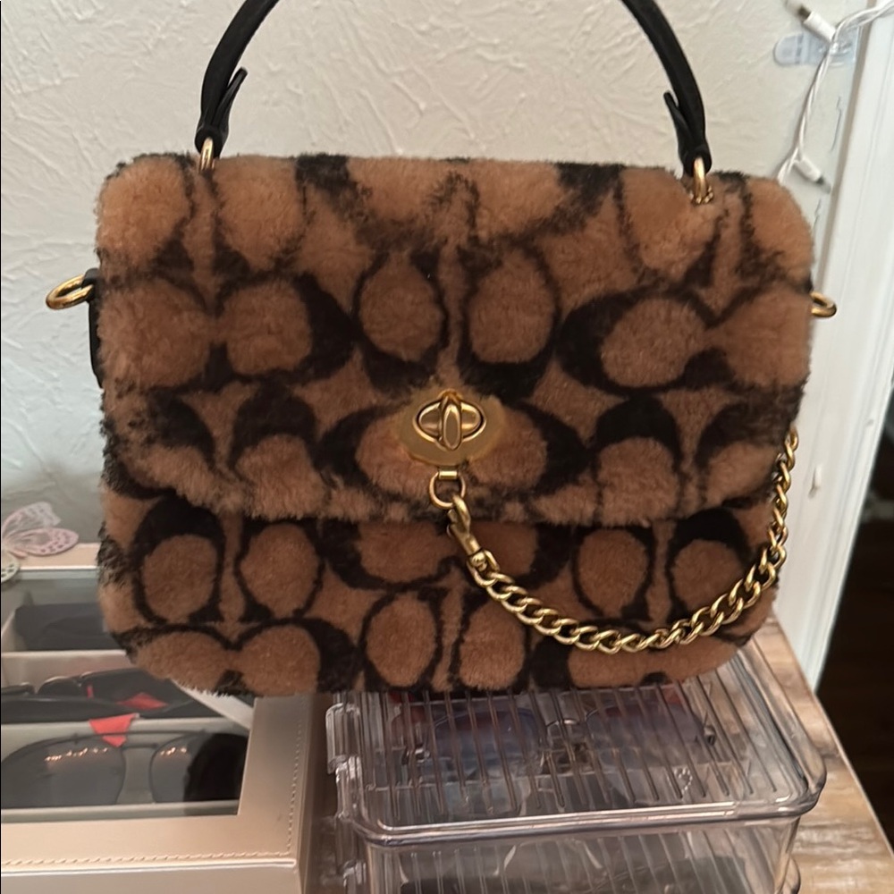 Coach Brown and Black Satchel with Gold Chain